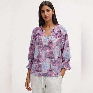 Talbots Pink and Blue Patterned Blouse Petit Med